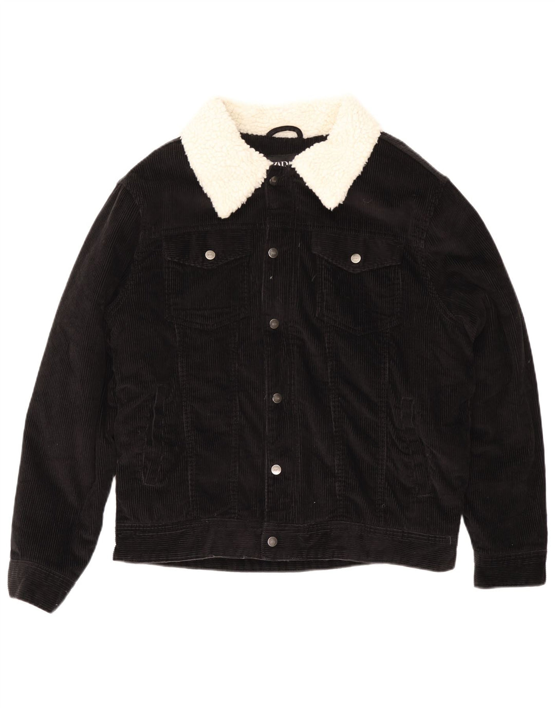 ZARA Herren Sherpa Cordjacke UK 42 XL Schwarz Colourblock Baumwolle