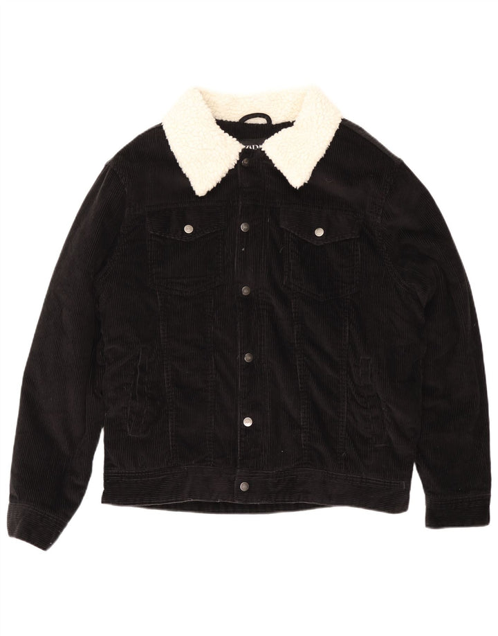 ZARA Herren Sherpa Cordjacke UK 42 XL Schwarz Colourblock Baumwolle