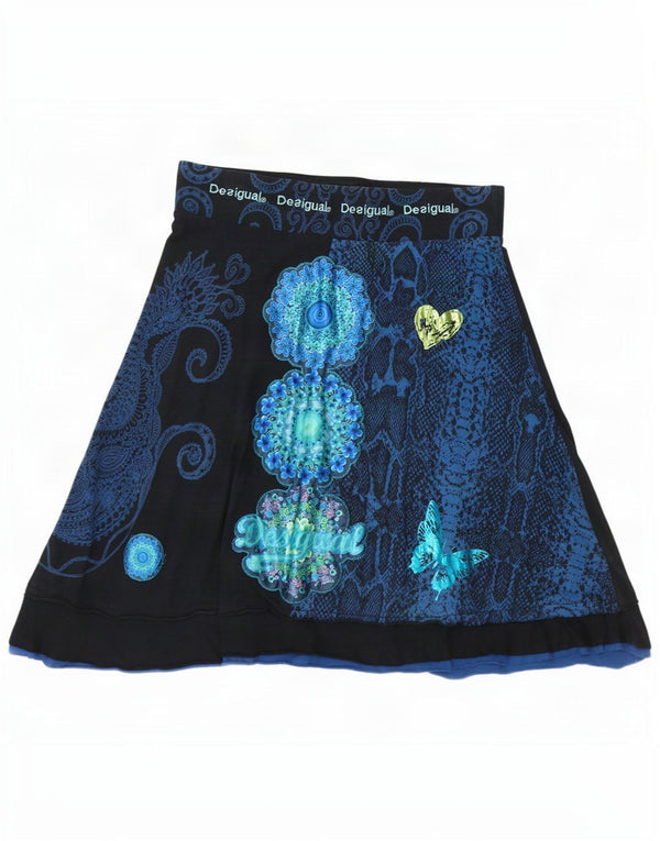 Desigual Damen grafischer A-Linien-Rock, groß, W32, schwarzer Paisley-Schmetterling