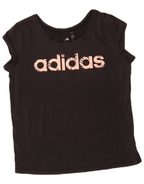Adidas Damen Graphic T-Shirt Top UK 14 Medium Schwarz Baumwolle