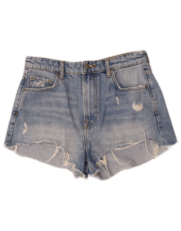 Zara Damen Distressed Denim Shorts EU 38 Small W28 Blaue Baumwolle