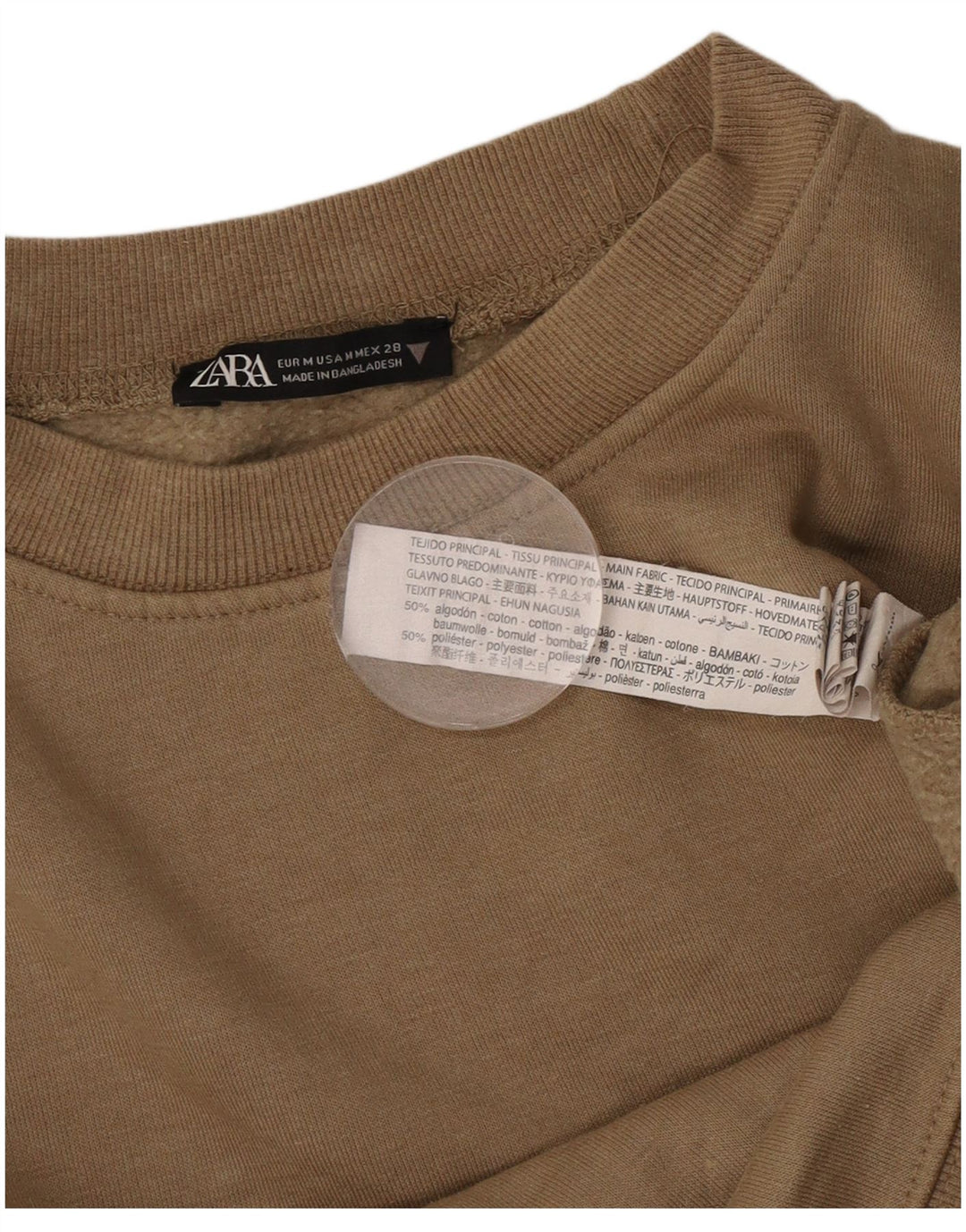 Zara Damen Crop Sweatshirt Pullover UK 14 Mittelbeige Baumwolle