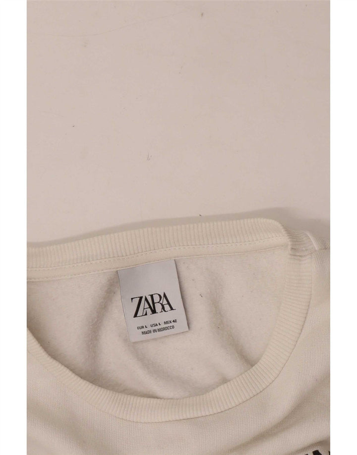 Zara Damen Grafik-Sweatshirt mit normaler Passform, Größe L, Weiß