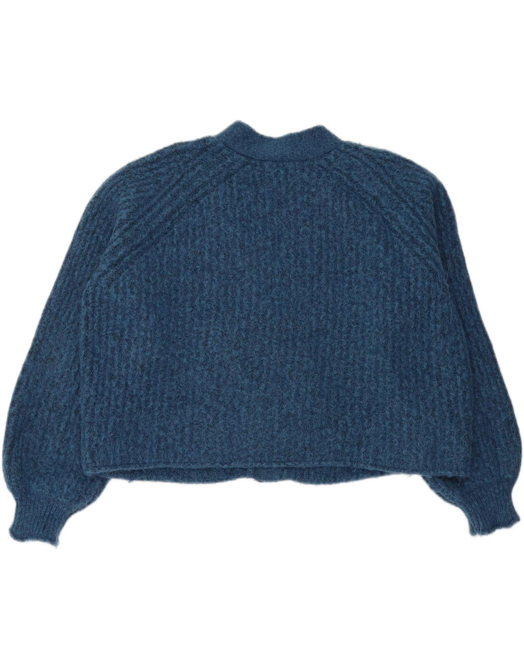 Zara Damen Crop Oversized Cardigan Pullover UK 16 Large Blau Polyester