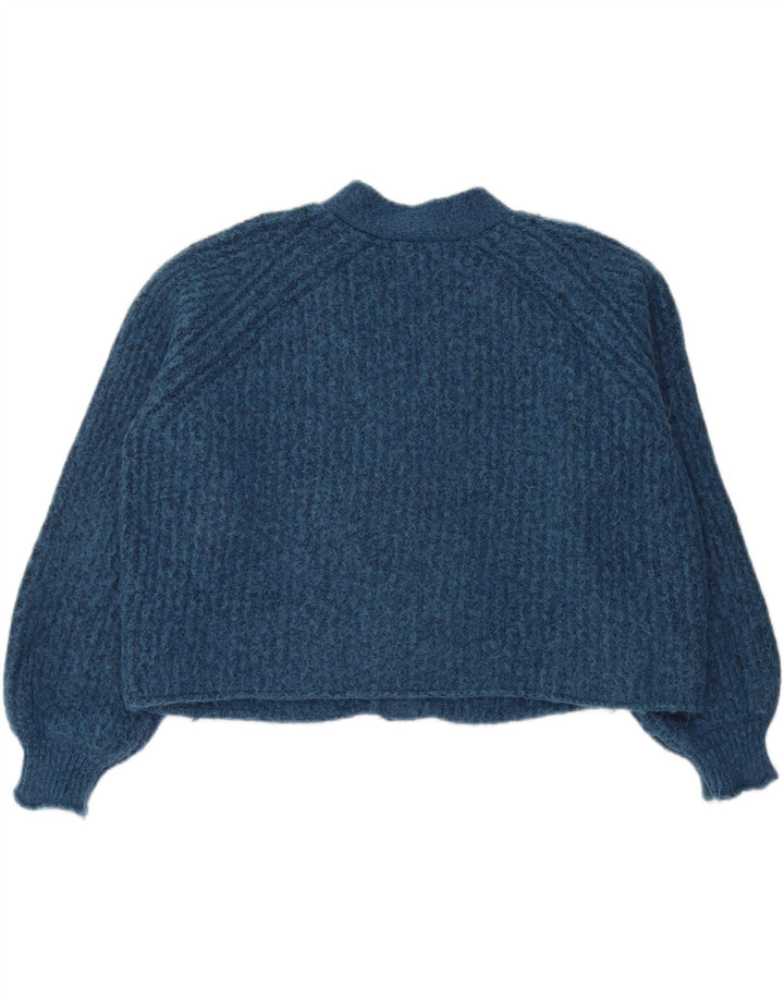 Zara Damen Crop Oversized Cardigan Pullover UK 16 Large Blau Polyester