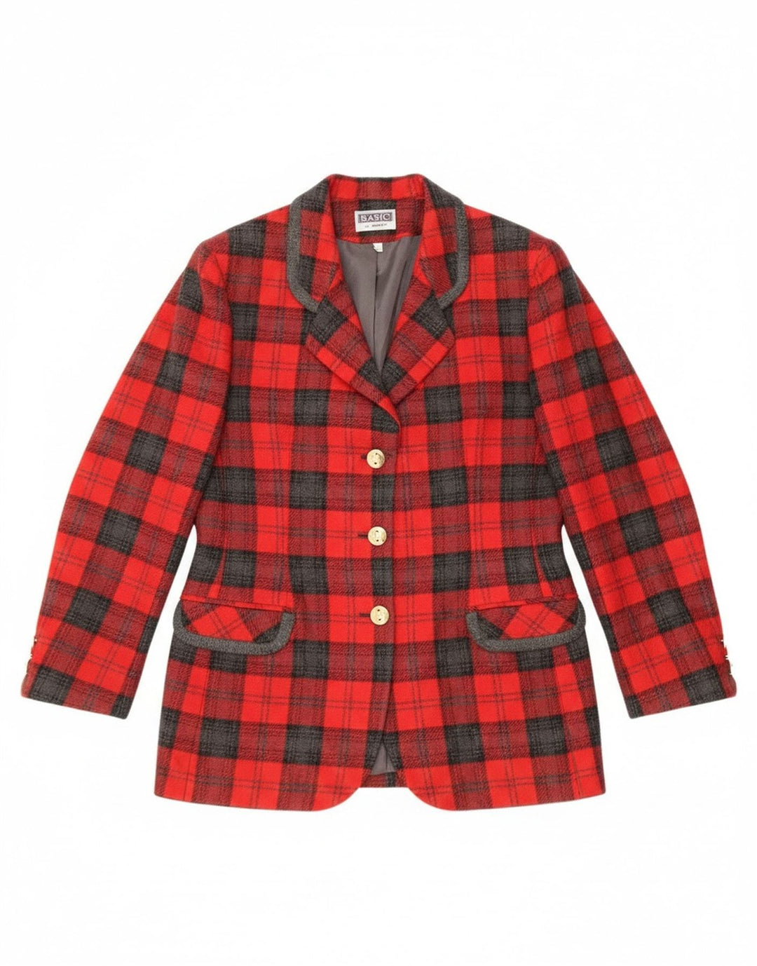 Bagarry Damen-Blazer mit 3 Knöpfen, IT 44, mittelrot karierte Wolle