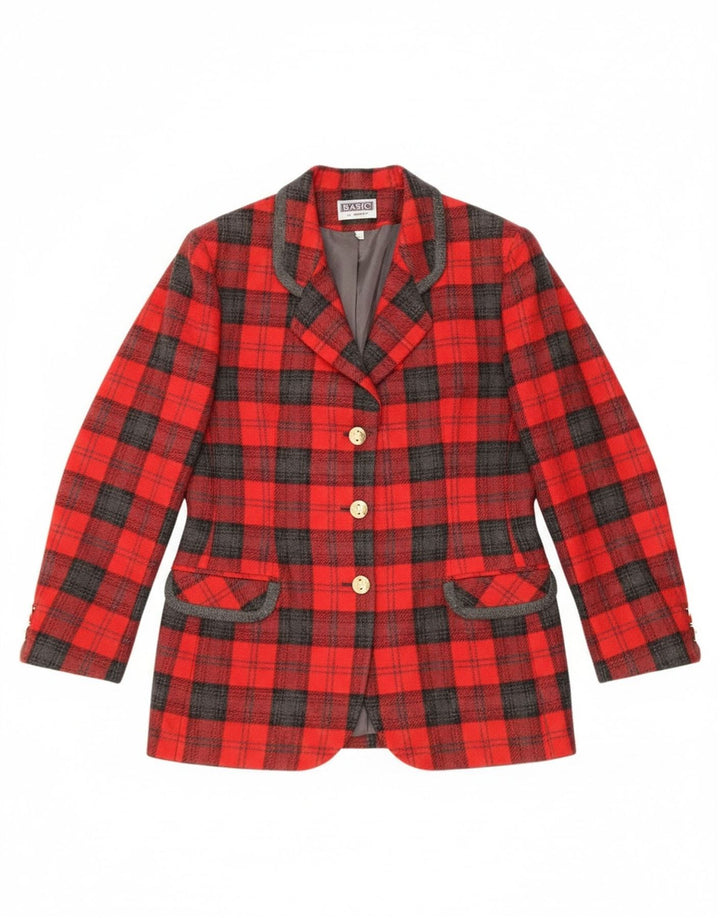 Bagarry Damen-Blazer mit 3 Knöpfen, IT 44, mittelrot karierte Wolle