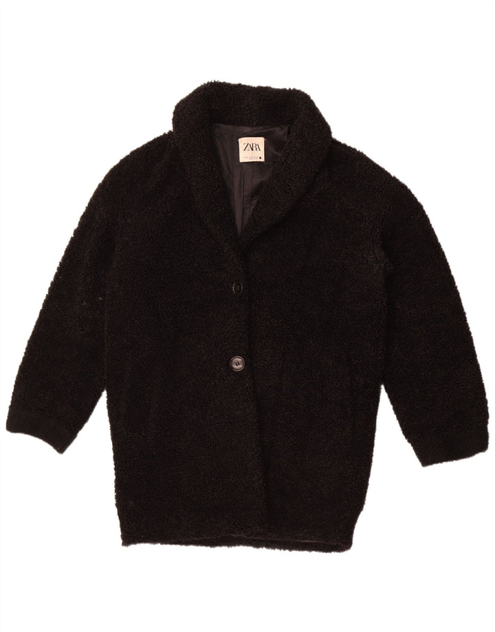 Zara Damen Fleece-Übergroßer Mantel UK 6 XS Schwarz Polyester