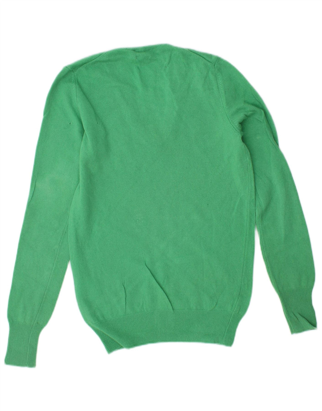 BENETTON Damen-Pullover mit V-Ausschnitt, Gr. 6, XS, grüne Schurwolle