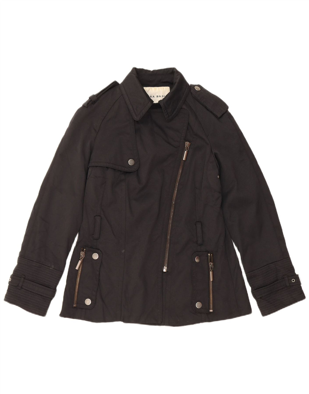 Zara Damen Militärjacke UK 12 Mittelschwarzes Nylon