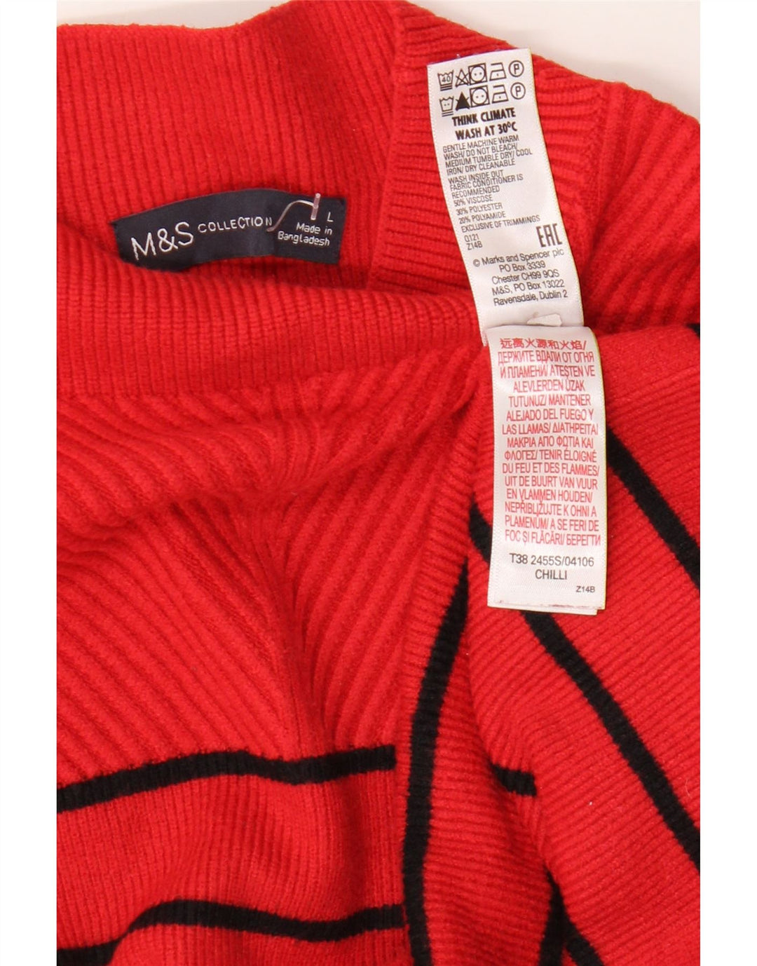 Marks & Spencer Damen-Pullover mit Rollkragen, Gr. 40, Größe L, rot gestreift