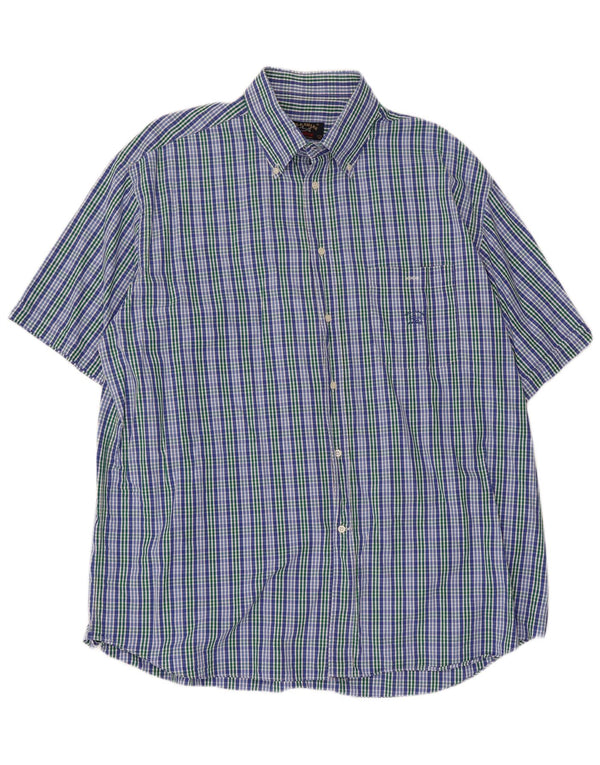 Paul & Shark Herren Yachting Kurzarmhemd Größe 45 17 3/4 XL Blau kariert