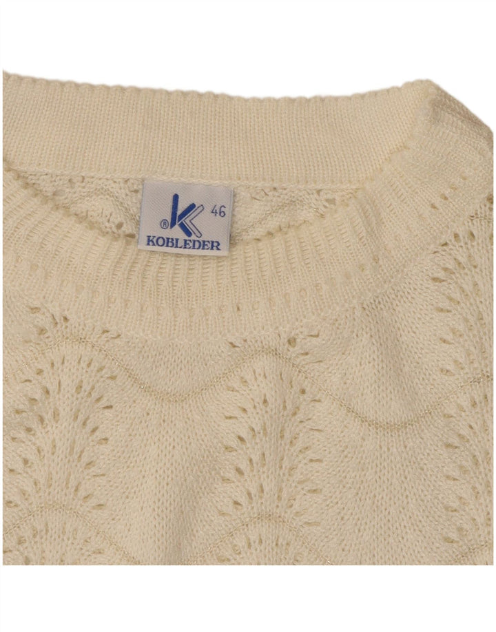 Vintage Damen Pullover mit Rundhalsausschnitt IT 46 Large Off White Chevron