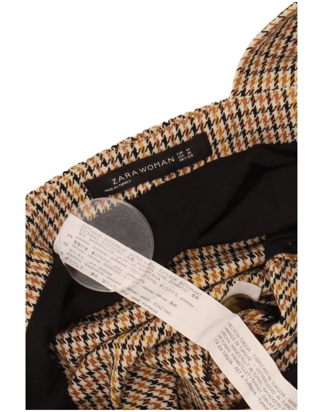 ZARA Damen Pinafore-Kleid UK 12 Mittelbraunes Hahnentritt-Polyester