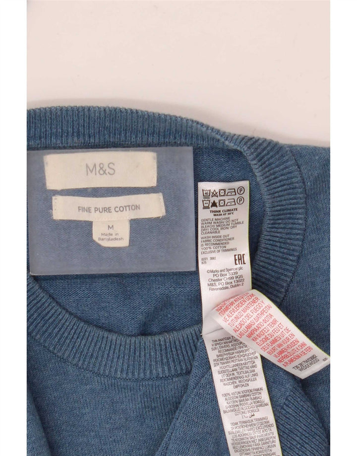 Marks & Spencer Herren-Pullover mit Rundhalsausschnitt, mittelblaue Baumwolle