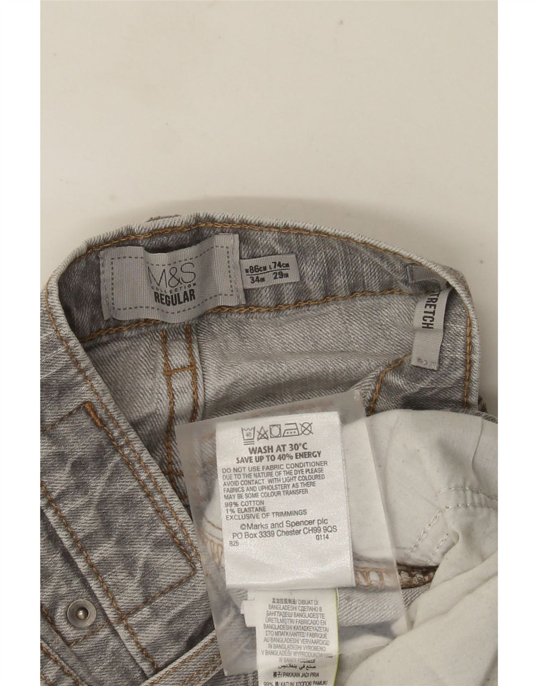 MARKS & SPENCER Herren-Jeans, reguläre Passform, gerade Passform, W34, L29, graue Baumwolle
