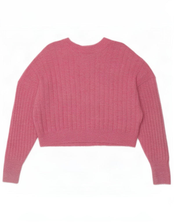Topshop Womens Crop Oversized Crew Neck Pullover Pullover UK 6 XS Rosa Acryl