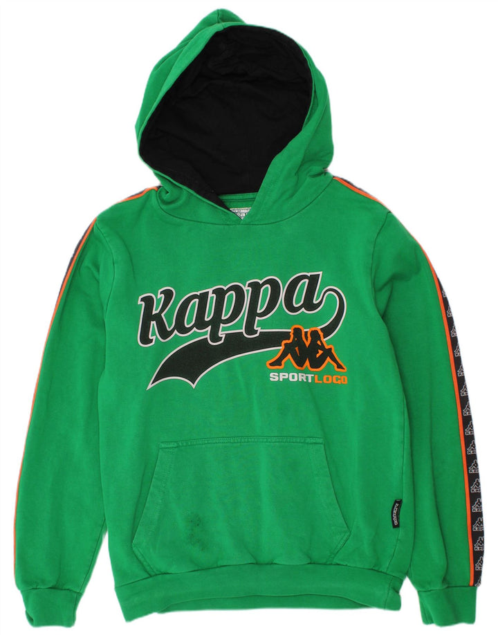 KAPPA Jungen-Pullover mit grafischem Kapuzenpullover, 9–10 Jahre, grüne Farbblock-Baumwolle
