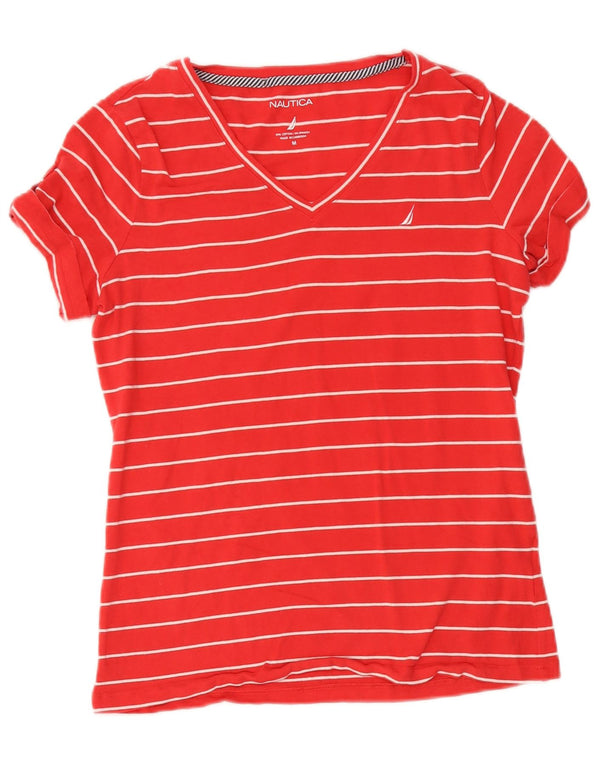 Nautica Damen T-Shirt Top UK 14 Mittelrot gestreift aus Baumwolle