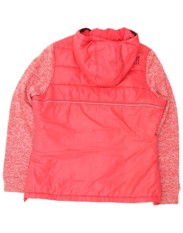 Superdry Wattierte Damenjacke mit Kapuze, UK 16, groß, rosa geflecktes Polyester