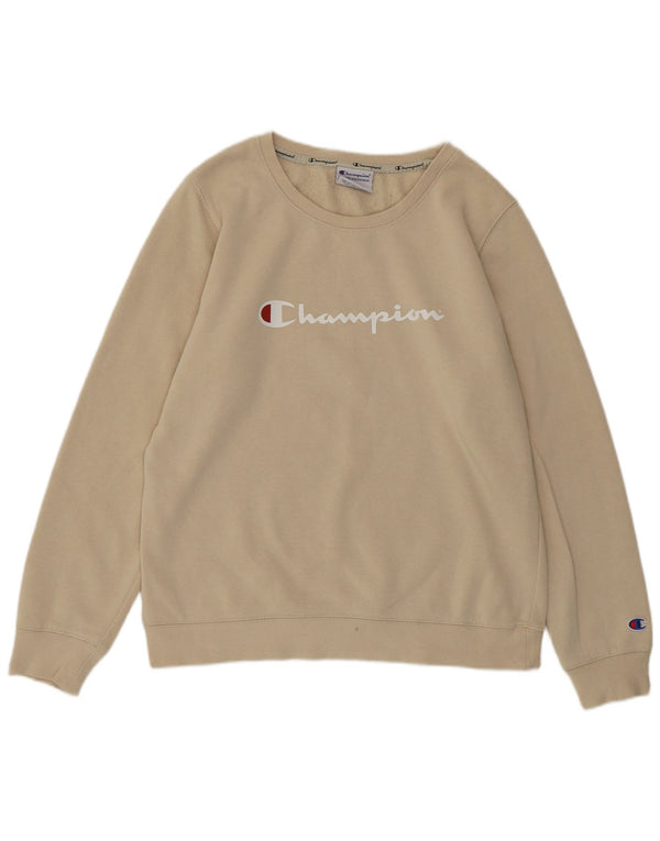 CHAMPION Damen Grafik-Sweatshirt-Pullover UK 16 Large Beige Baumwolle