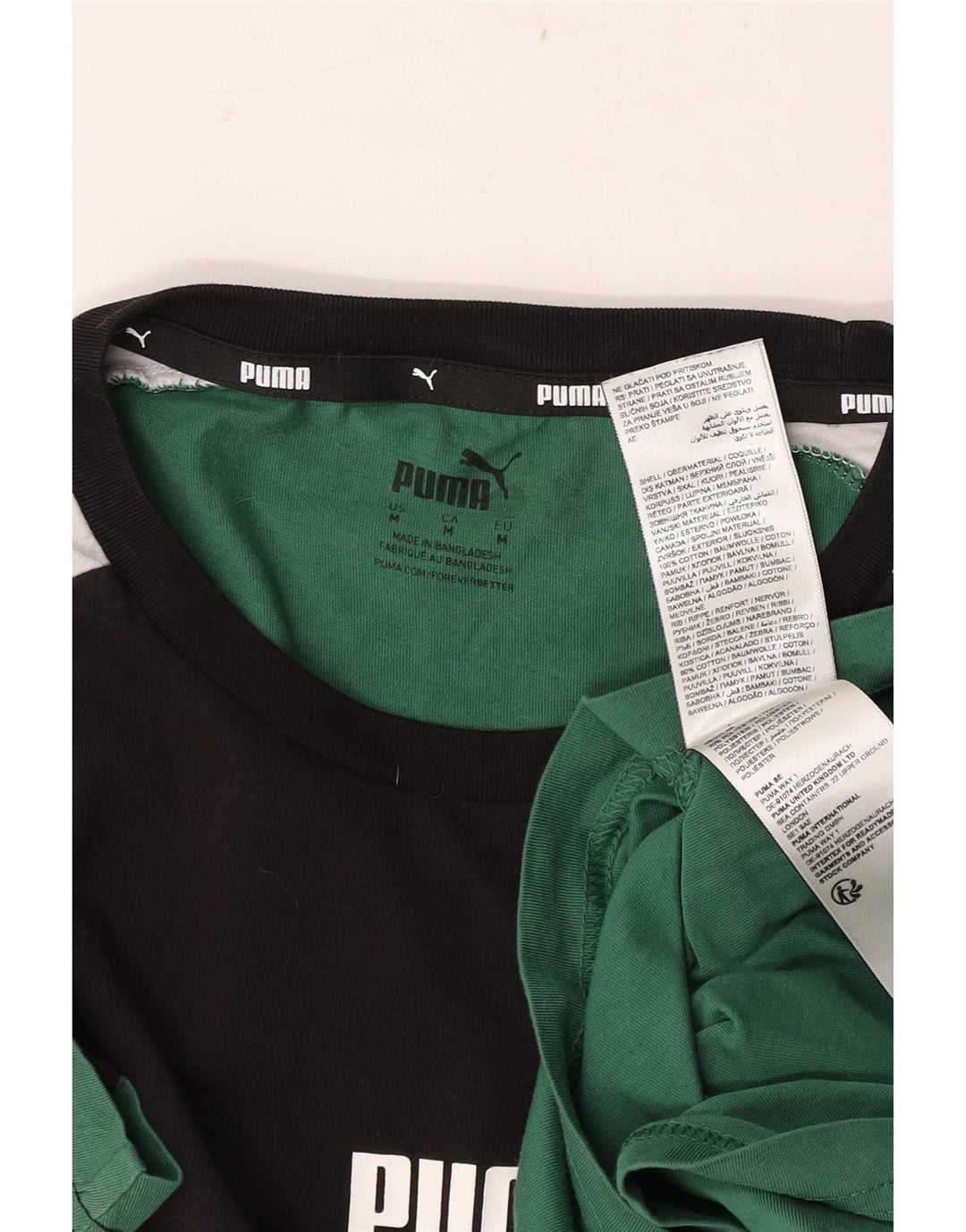 Puma Herren Grafik-T-Shirt-Oberteil aus mittelgrüner Colourblock-Baumwolle