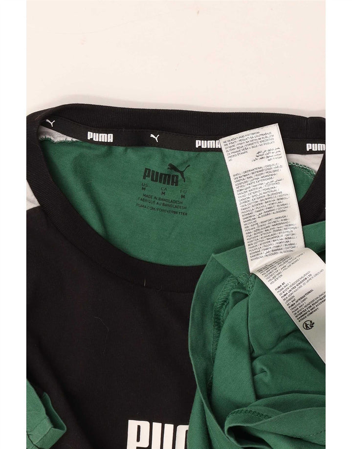 Puma Herren Grafik-T-Shirt-Oberteil aus mittelgrüner Colourblock-Baumwolle