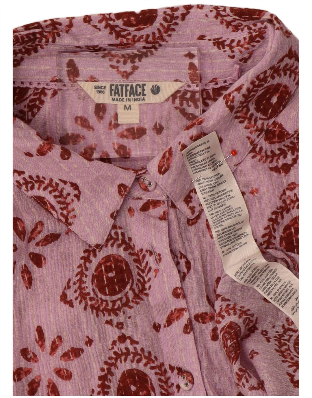 Fat Face Damen-Oversize-Hemd, UK 14, mittelrosa, geometrische Baumwolle