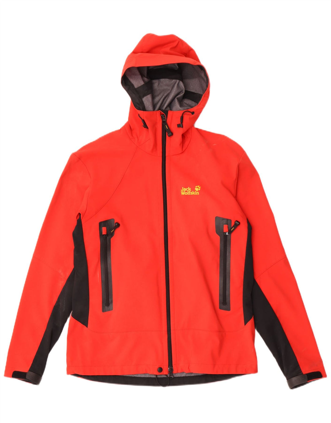 Jack Wolfskin Herren-Regenjacke mit Kapuze, UK 36/38, Mittelrot, Farbblock