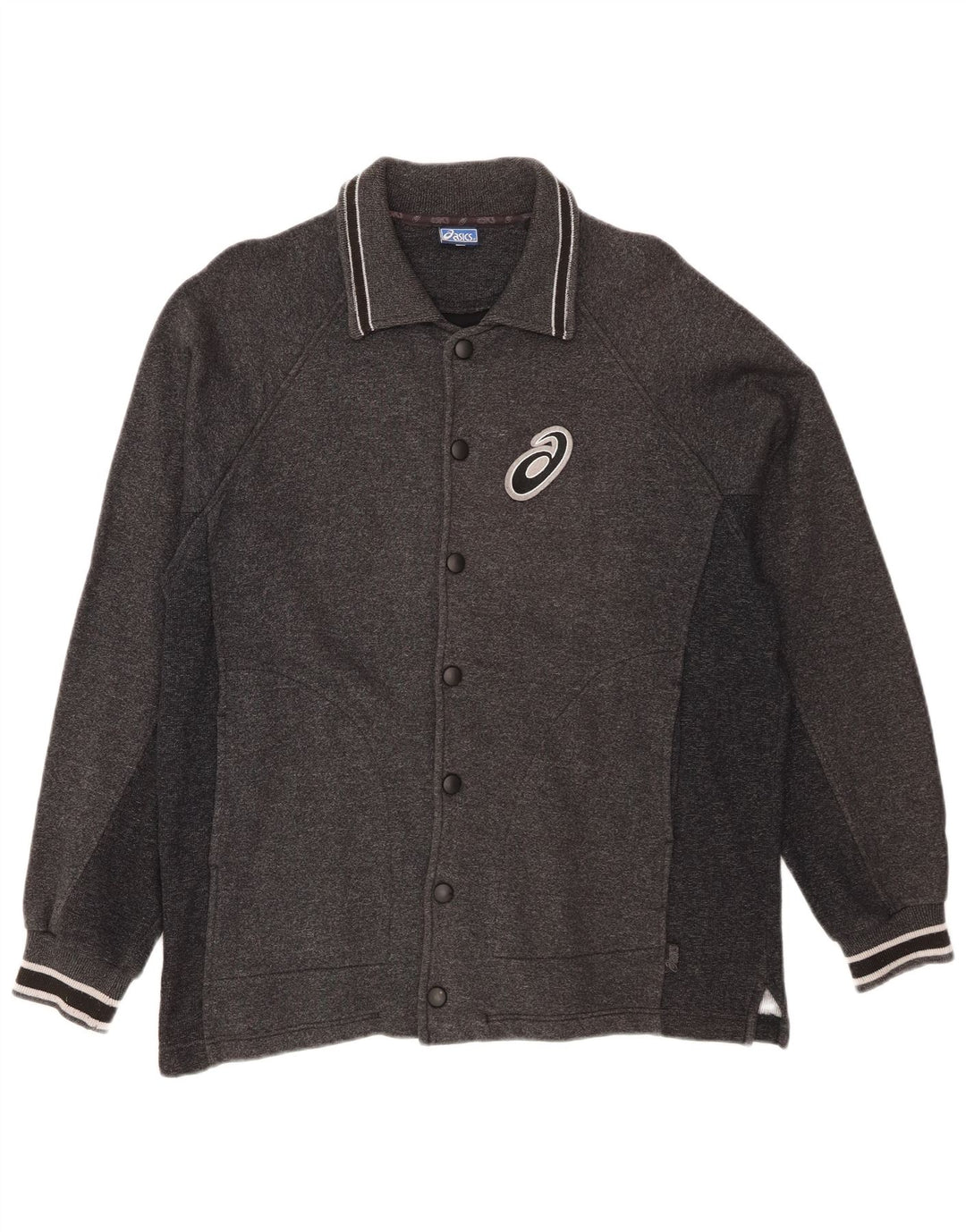 Asics Herren-Cardigan-Pullover aus mittelgrauer, gestreifter Baumwolle