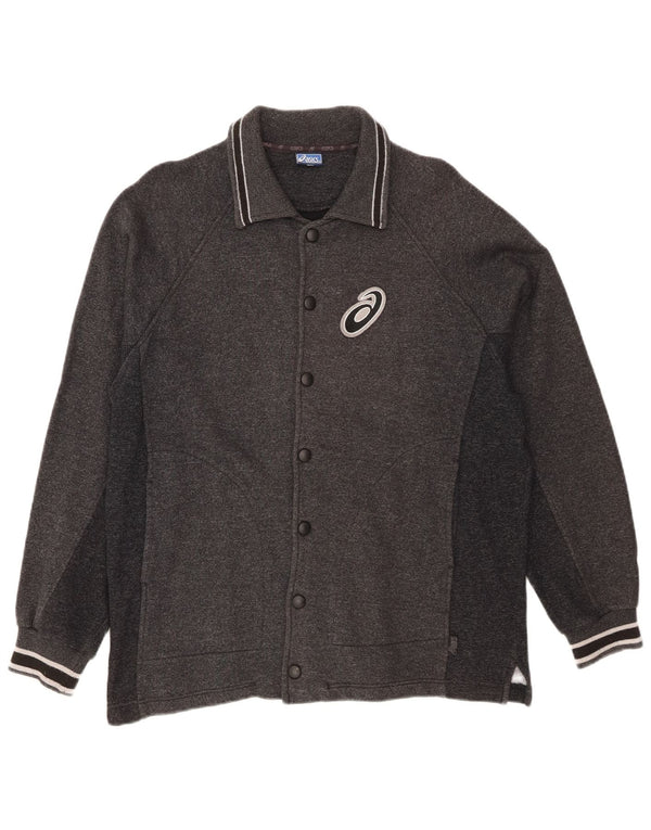 Asics Herren-Cardigan-Pullover aus mittelgrauer, gestreifter Baumwolle