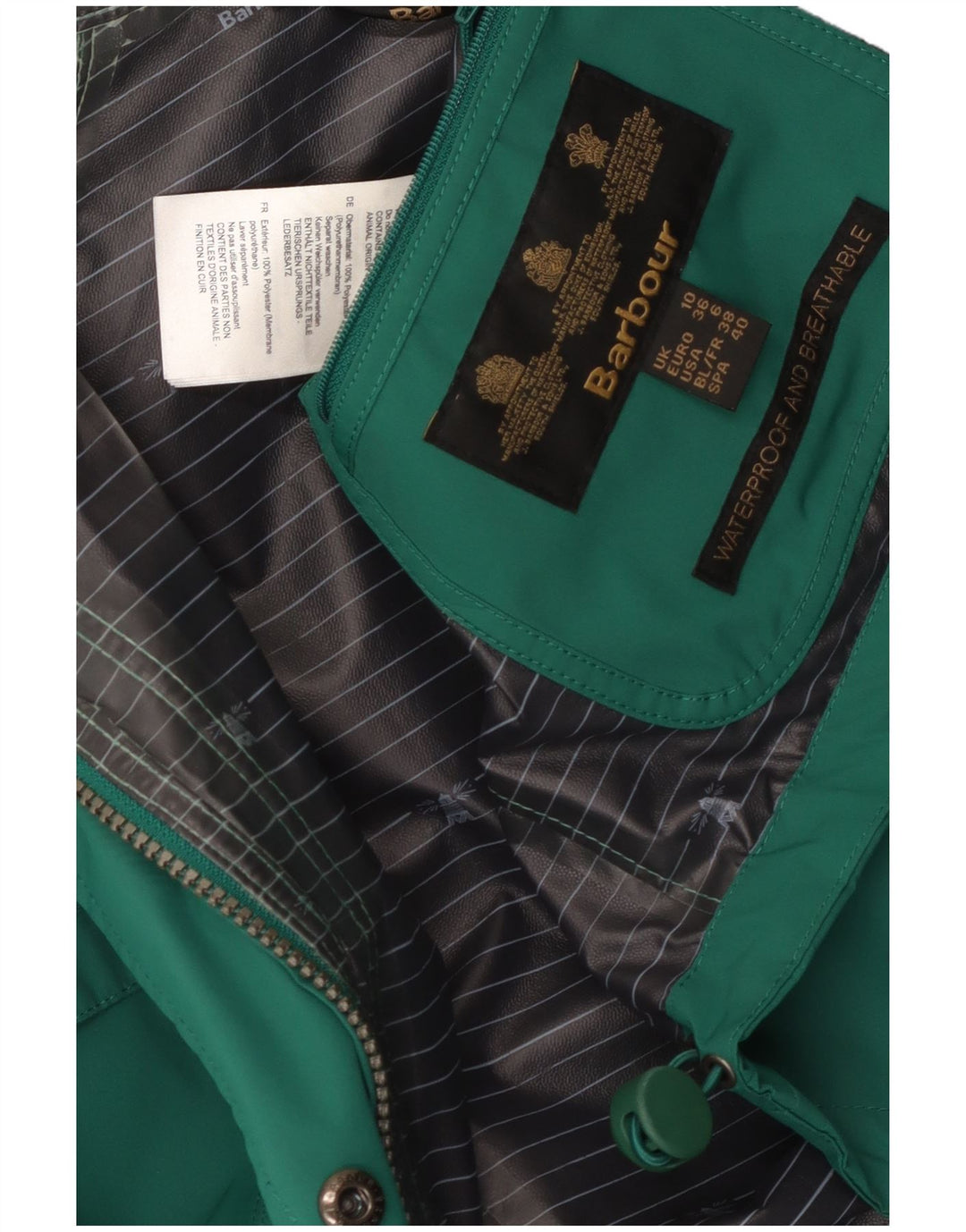Barbour Damen-Regenjacke mit Kapuze, UK 10, Größe S, grün, Polyester