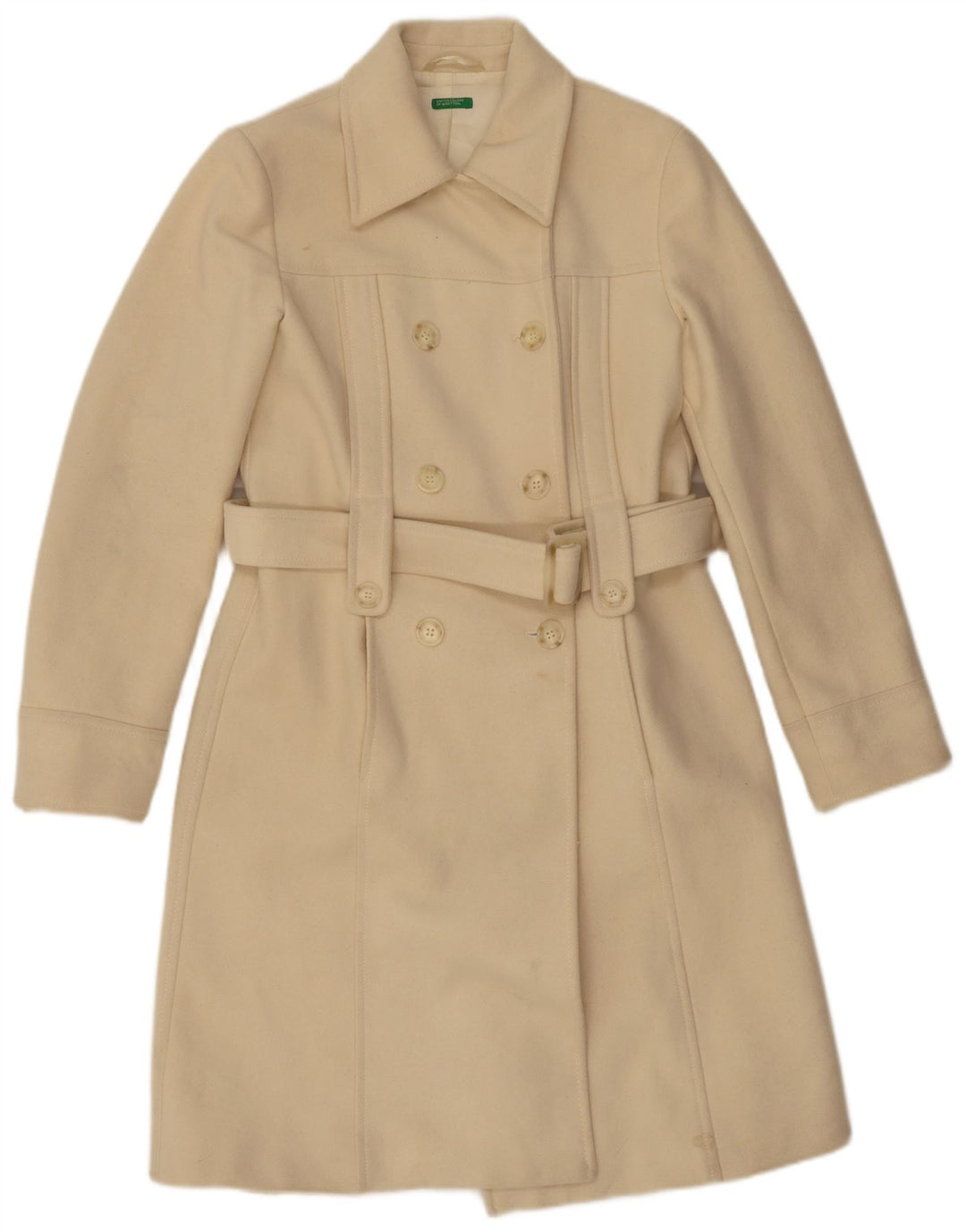 Benetton Damen Zweireihiger Mantel IT 44 Mittelweiße Wolle