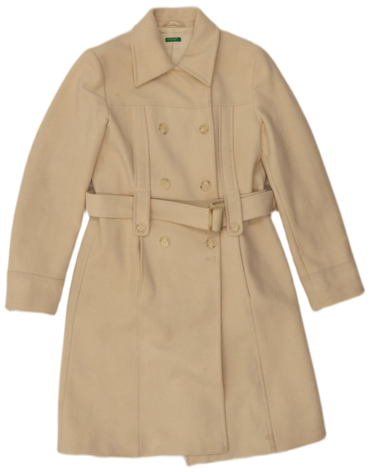 Benetton Damen Zweireihiger Mantel IT 44 Mittelweiße Wolle