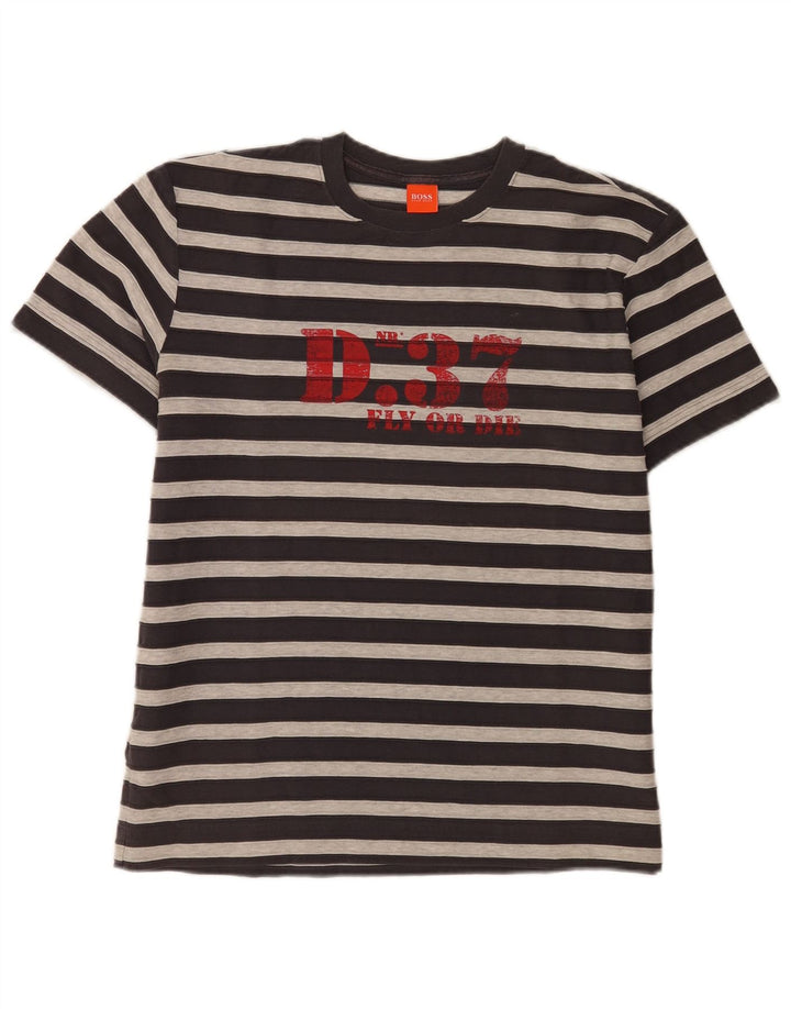 Hugo Boss Herren-T-Shirt mit Grafik, mittelgrau, gestreift, Baumwolle