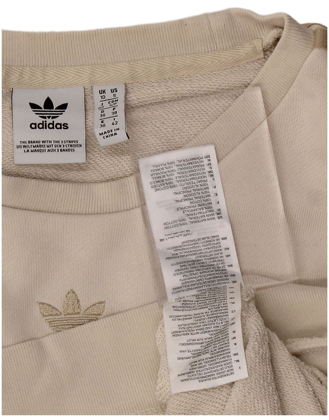 ADIDAS Womens Oversized Sweatshirt Jumper UK 10 Small Beige Cotton