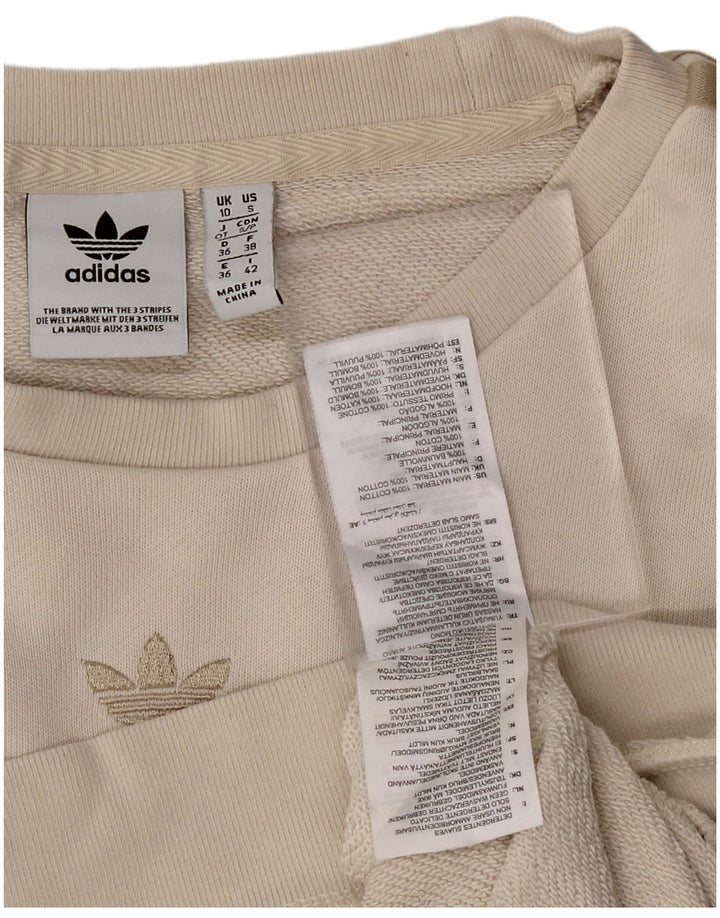 ADIDAS Womens Oversized Sweatshirt Jumper UK 10 Small Beige Cotton