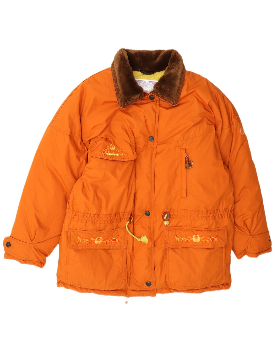 Diadora Damen Loose Fit Wattierte Jacke UK 14 Mittelorange Farbblock