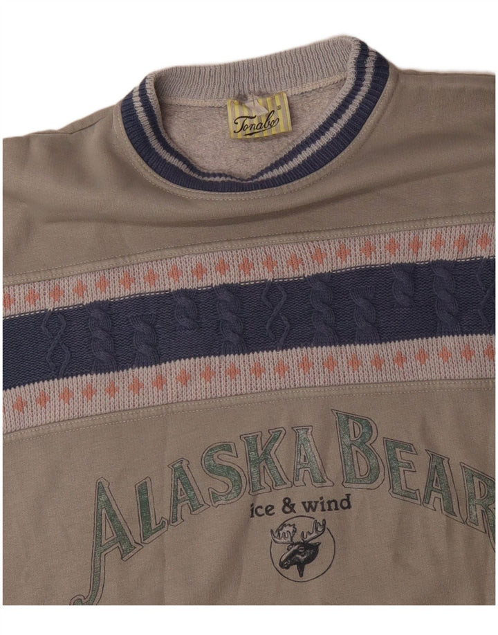 Vintage Herren Grafik Sweatshirt Pullover XL Grau Colourblock Acryl