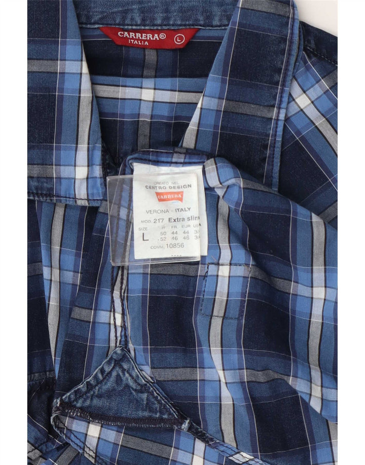 Carrera Herren-Hemd, extra schmal geschnitten, groß, blau kariert
