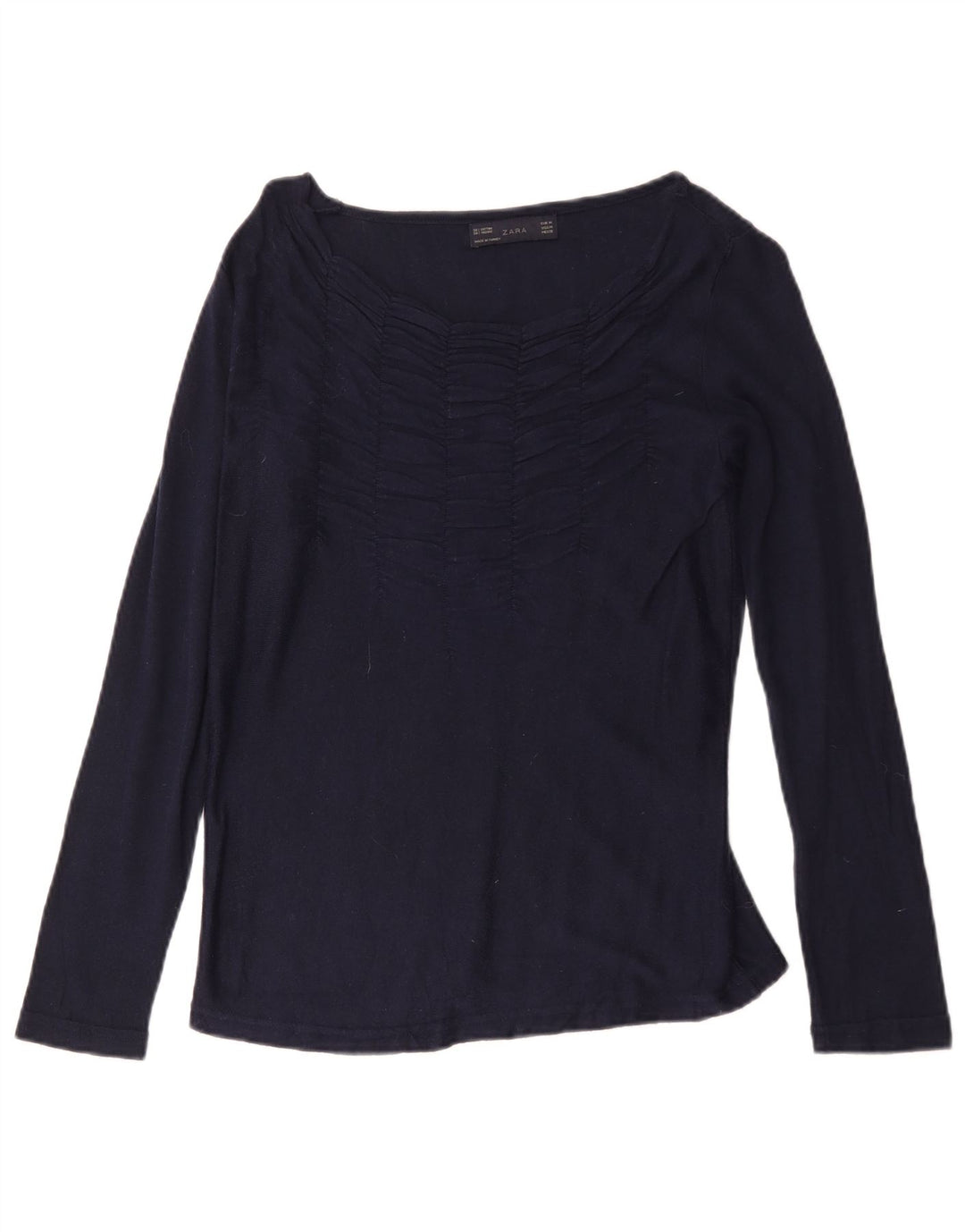 Zara Damen Top Langarm UK 12 Medium Marineblau Baumwolle