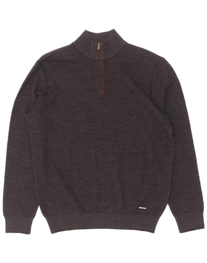 Bugatti Herren-Pullover mit Reißverschluss am Hals, Größe L, Grau