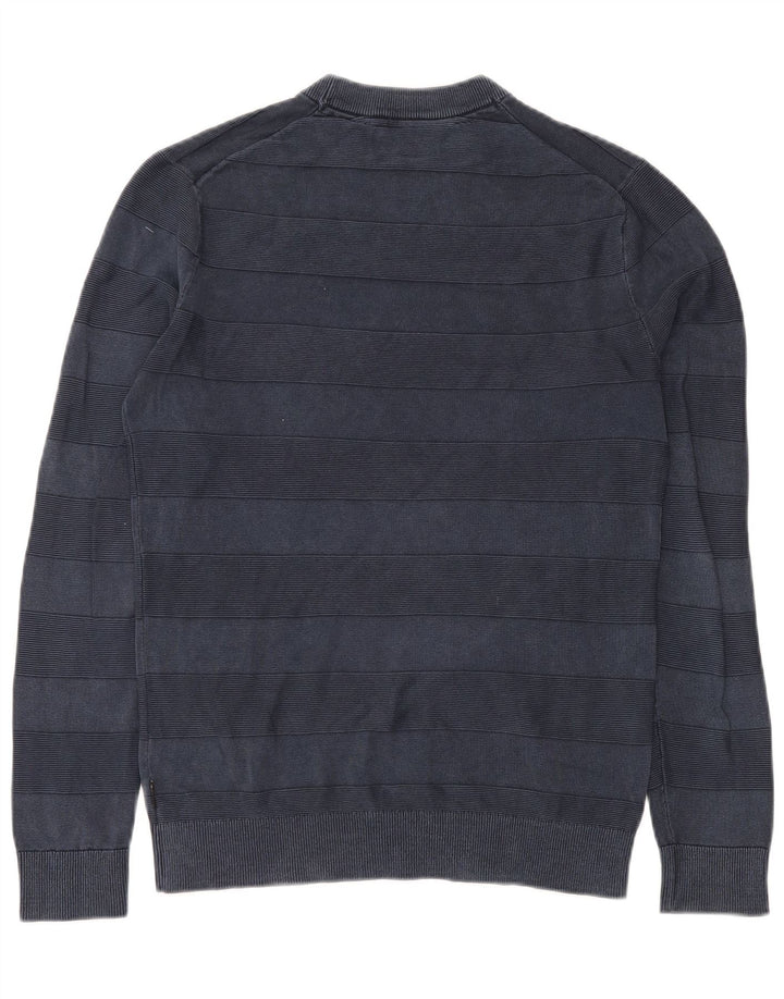 CALVIN KLEIN Herren-Pullover mit Rundhalsausschnitt, klein, marineblau, gestreift, Baumwolle