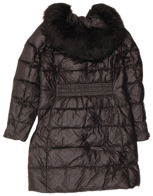 Karen Millen Wattierter Damenmantel mit Kapuze, UK 12, Mittelschwarzes Nylon