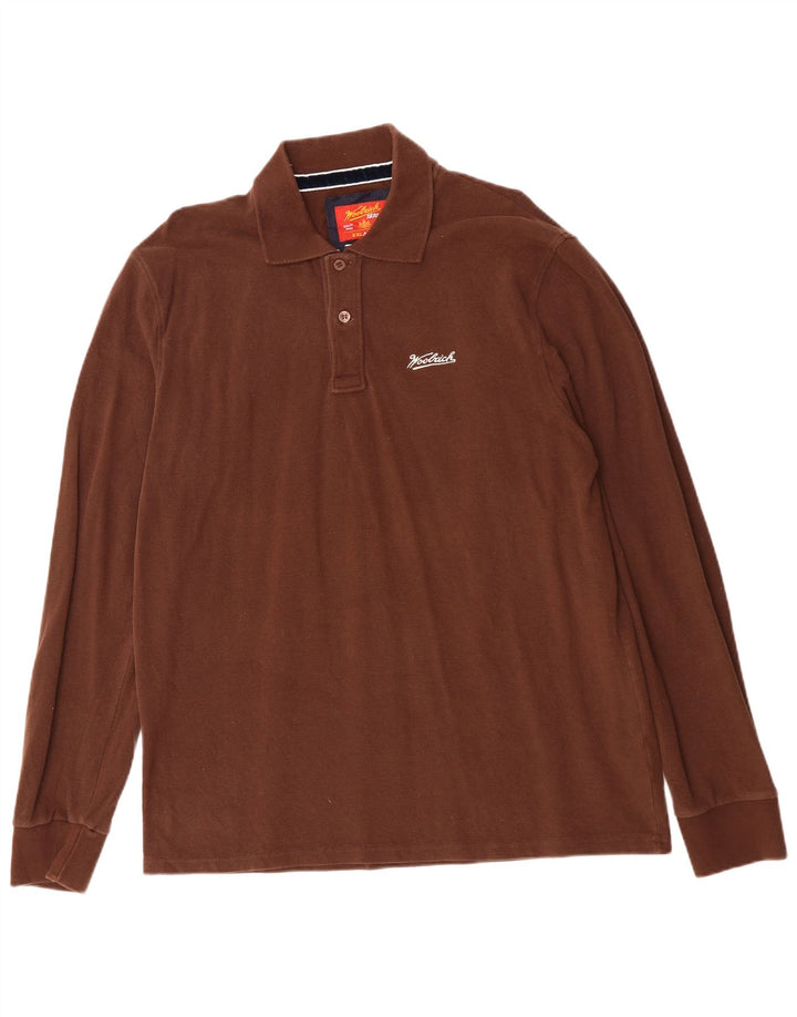 Woolrich Herren-Langarm-Poloshirt 2XL, braune Baumwolle