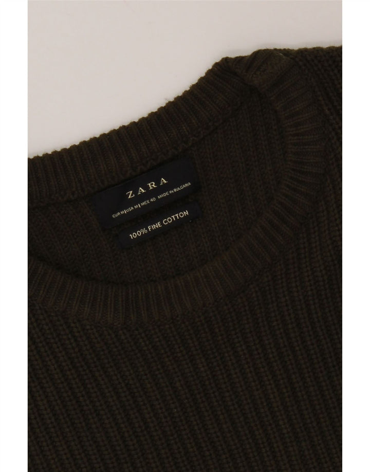 Zara Herren-Pullover mit Rundhalsausschnitt, mittlere Khaki-Baumwolle