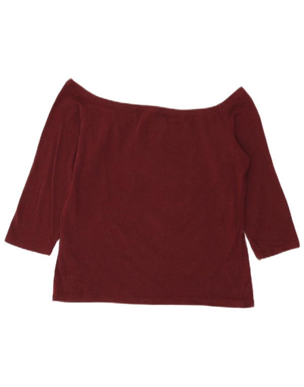 Superdry Damen Crop Off Shoulder Top 3/4 Ärmel UK 18 XL Burgund Baumwolle