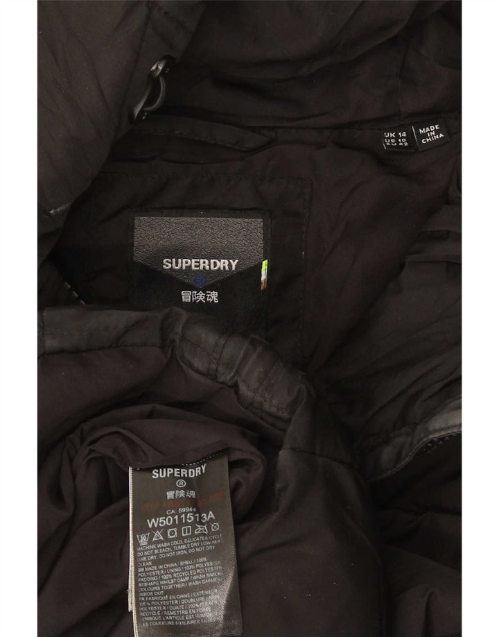 Superdry Wattierte Damenjacke mit Kapuze, UK 14, Größe L, Schwarz, Polyester