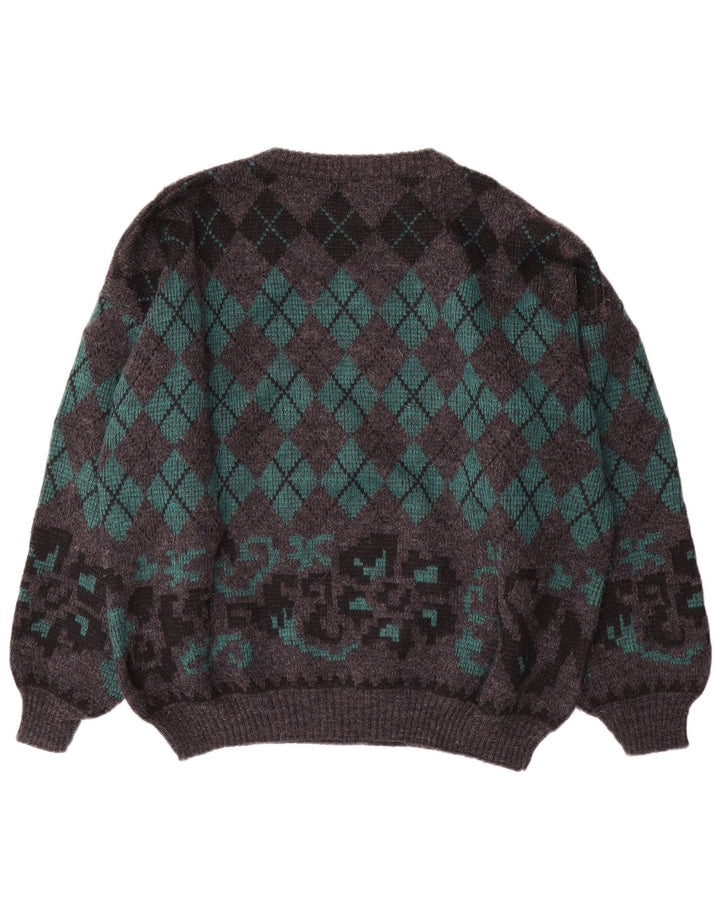 Gala Herren-Pullover mit U-Boot-Ausschnitt, XL, graue Argyle-/Diamantwolle
