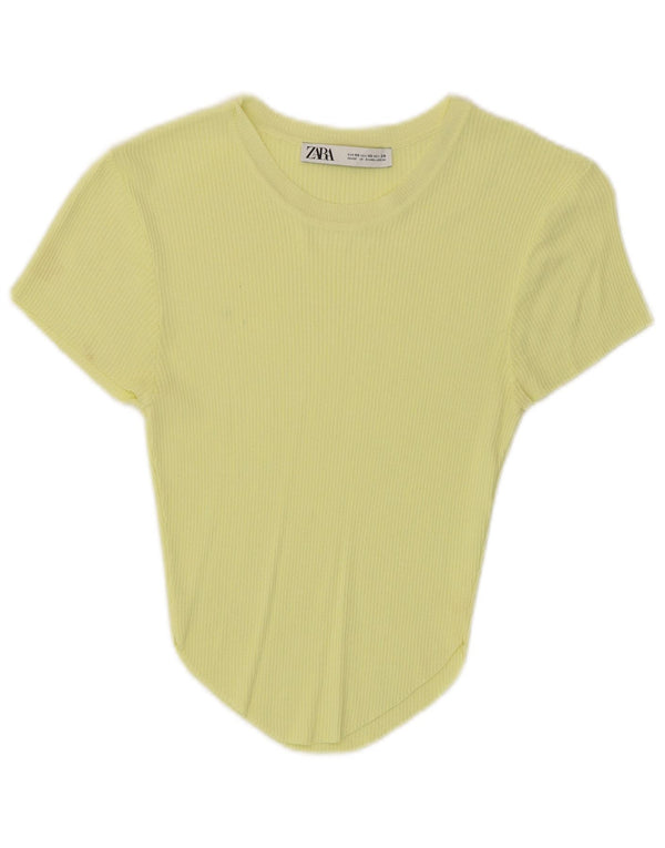 Zara Damen Kurzarm-Crop-Top UK 4 XS Gelb